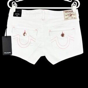 True Religion Women's Joey Cut-off Low Rise Flap Optic White Shorts Size 28 NWT